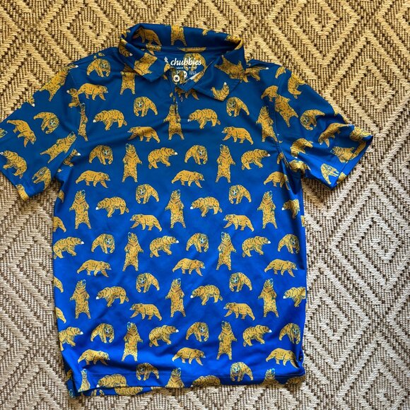 Youth medium Chubbies performance polo shirt with blue background and bear print - Picture 1 of 5